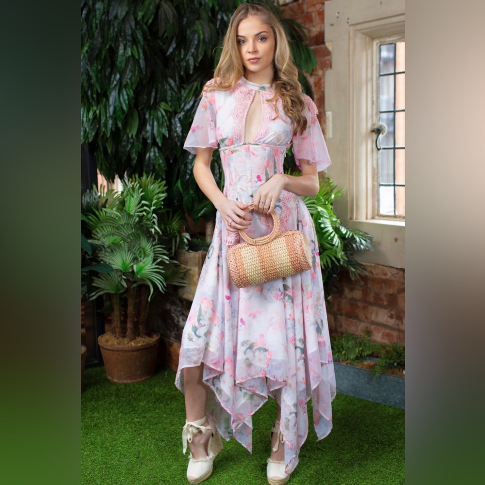 Corset-Story 20 inch Waist Pink Floral Dress